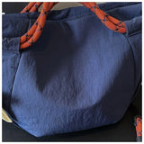 Daiiibabyyy  Vintage Multi-pocket Large Tote Bag Drawstring Shoulder Contrast Webbing Crossbody For Outdoor Hiking Daily Commute Handbags