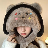Daiiibabyyy  1pc Headphone-Style Puppy Hat for Women, Autumn & Winter Cute Fleece Hat-Scarf Set, Thickened Warm Ear & Neck Protection
