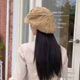 DAIIIBABYYY  -  American Retro Rough Edge Octagonal Hats for Women Spring and Autumn Travel Casual Versatile Literary Cloud Berets Cap