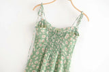 Daiiibabyyy  French Summer Green Flower Print Bandage Spaghetti Strap Slit Long Dress Retro Sexy Women Lacing Up Sling Dresses Vestido