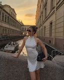 Daiiibabyyy  Chic Backless Polka Dot Halter Dress Women Sleeveless Off Shoulder Lace Up Slim Short Dresses Lady New Daily Party Vestidos