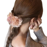 Daiiibabyyy  1PCShimmering Floral Hair Claw Clips For Women Elegant Pink White Fabric Flower Hair Clip Sweet Fashion Hair Accessory For Daily