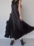 DAIIIBABYYY  -  2025 Fashion Korean Side Pleated Large Swing Vest Dress Women Summer New Retro and Stylish Loose White Long Vestidos