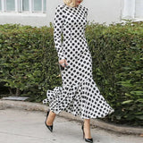 Daiiibabyyy  Temperament Simple Ruffle Party Dress French Style O-neck Long Sleeve Polka Dot Dress Elegant Women High Waist Fit Evening Dress