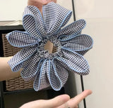 Daiiibabyyy  1 Pcs Ladies' Hair Scrunchies Korean Versatile Blue Plaid Flower Elastic Hair Bands Simple Versatile Hair Accessories For Girl