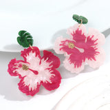Daiiibabyyy  Sweet Acrylic Pink Flower Pendant Earrings for Women Cute Resin Big Petal Dangle Earring Jewelry Gifts Accessory