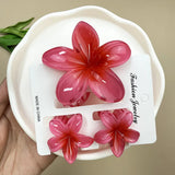 DAIIIBABYYY  -  3Pcs Sweet Colorful Plumeria Flower Shark Clip Hair Claw Bohemian Ponytail Clip Plastic Hairpin Barrette Summer Hair Accessories