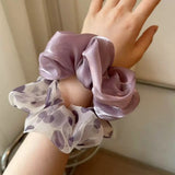 DAIIIBABYYY  -  Summer Purple Polka Dot Mesh Satin Scrunchies Temperament Large Elastic Hair Bands Makeup Ponytail Holder Sweet Hair Tie Ropes
