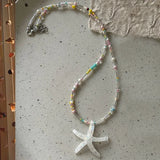 Daiiibabyyy  Y2K Large Resin Star Starfish Beads Pendant Necklace for Women Trendy Summer Beach Vacation Jewelry On Neck Accessories Female