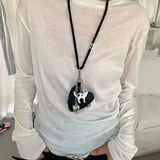 Daiiibabyyy  Women's Necklace Sweet Cool Style Heart Shaped Kitten Woven Necklace InS Style High End  Fashion Sweater Chain Cute Bag Pendant