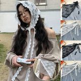 DAIIIBABYYY  -  Korean Lace Floral Hair Scarf female flower white sweet Triangle Scarf Summer Thin Breathable Travel Photo Headband head Scarf