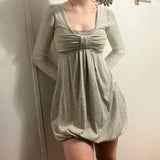 DAIIIBABYYY  -  French Girl Bow Splicing Fake Two-piece Short Skirt for Women New Pure Sexy Sexy Slim and Versatile Long-sleeved Dress