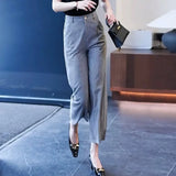 DAIIIBABYYY  -  Nine-point Wide-leg Pants for Women in Summer Thin New High-waist Drooping Ice Silk Suit Women's Slim Straight Pants