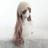 Daiiibabyyy  Long Wavy Pink Wigs With Bangs Synthetic Wigs for Women U-shaped lace Wig Suitable for Daily/Cosplay/Party/Lolita