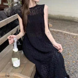 DAIIIBABYYY  -  Design Sense of Niche Fold Wear Smock Knit Sundress Summer New Hollowed-out Sweater Women Slit Sundress