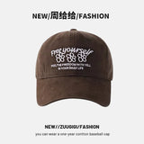 Daiiibabyyy  New Hats Sweet Cool Style Summer Sun Hats American Three Flower Baseball Cap For Women Korean Version Trendy Brand Hat For Men