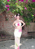 DAIIIBABYYY  -  Thai Holiday Style Suit Women's Summer Pure Sexy Flower Strapless Top Printed Long Skirt Two-piece Set Fashion Female Clothes