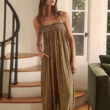 Daiiibabyyy  Vintage Pattern Print High Waist Summer Playsuits Elegant V-neck Tie-up Suspender Romper Casual Sleeveless Loose Women Jumpsuit