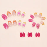Daiiibabyyy  24pcs Manicure Long Almond False Nails Aurora Wave French Press on Nails Flower Starburst Detachable Fake Nials DIY
