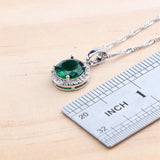Daiiibabyyy 925 Silver Bridal Jewelry Sets For Women Green Zircon Earrings Rings Pendant Wedding Necklace Set