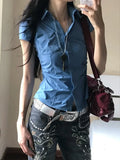 Daiiibabyyy  Preppy Style Spice Girls Slim Half Sleeve Shirt Short Minority All-match Unique Blouses Trendy Hot Sell Y2K Goth Blusas