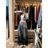 DAIIIBABYYY  -  Grey Womens Jeans High Waist Vintage Design Sense Straight Baggy Denim Pants Street Y2K American Style Wide Leg Denim Trouser