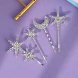 Daiiibabyyy  Sliver Star and Moon Hair Clip Exquisite Rhinestone Barrette For Women and Girls Holiday Party Hairpins Headpieces As Gifts