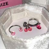 Daiiibabyyy  Stainless Steel Pink Ear Bone Nail for Women Sweet Cute Metal Zircon Water Drop Geometric Stud Earrings Y2K Jewelry Gifts