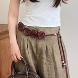 Daiiibabyyy  Bead Bohemian Floral Waist Rope Rose Jeans Decor Dress Waist Chain Skirt Accessories Korean Style Ethnic Style Bead Waist Belt