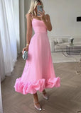 Daiiibabyyy Summer Women's Dress One Word Neck Strapless Sleeveless Dress Black Sexy Slim Backless Black Ruffle Dress