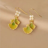 Daiiibabyyy  Vintage Enamel Ginkgo Leaf Flower Earrings Women Autumn Winter Temperament Fashion Jewelry Holiday