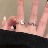 Daiiibabyyy  Sweet Ghost Cross Opening Rings for Women Unique Cute Finger Opening Adjustable Rings Couple Rings Fashion Jewelry Birthday Gift