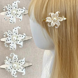 Daiiibabyyy  2pairs Elegent Lily Hair Clips with Star Print Harajuku Vintage INS Trendy Flower Shape Hairpin Aesthetic Hair Accessories Girls