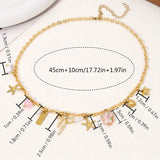 Daiiibabyyy  1pc Vintage Style Stainless Steel Charm Necklace for Women Starfish Bow Heart Pendants Fashion Jewelry for Daily and Party Wear