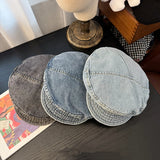 DAIIIBABYYY  -  New Flat top Washed Denim Jean Cowboy Hat Women Painter's Hat Minimalist Newsboy Hat Outdoor Casual Literary Hat  Caps Female