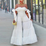 Daiiibabyyy  Elegant Jumpsuits & Rompers for Woman 2025 New Summer Off the Shoulder Wide Leg Loose Fashion Birthday Party Overalls Outfits
