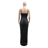 DAIIIBABYYY  -  Sexy Dresses for Women Spaghetti Strap Black Hollow Out Sheath Floor Length Elegant Ladies Birthday Party Dinner Club Vestidos