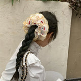 Daiiibabyyy  Flower Shape Embroidery Cherry Lace Scrunchies Hair Tie Ballet Style Embroidered Large Hair Scrunchies Ponytail Holder Hair Ring