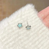 Daiiibabyyy  Y2K Blue Crystal Star Stud Earrings For Women Egirl Exquisite Zircon Pentagram Star Temperament Earrings Aesthetic Jewelry