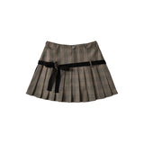 DAIIIBABYYY  -  Sweet Hot Girl Retro College Style Plaid Pleated Short Skirts Women's Summer High Waist Slim Bow Lace-up Anti-exposure Skirt
