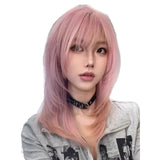 DAIIIBABYYY  -  Fashionable Short Straight Pink Fringe Wig Women's Layered Hair Full Head Covering Elegant Chignon Hair Extension