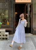 Daiiibabyyy  Korean Style Dress Set Women Spring Gentle Long Plaid Slip Dress Layered Lace Long Sleeve T-shirt Two Piece Set Women Outfits