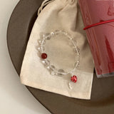 Daiiibabyyy  Funny Transparent Glass Beads Red Enamel Strawberry Simulation Fruit Flower Pendant Charm Bracelets for Women Accessories