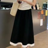 DAIIIBABYYY  -  Fresh and Fashionable Lace Lace Splicing Half Skirt Summer New Versatile Loose High Waist Long Skirt