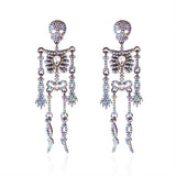 Daiiibabyyy  Punk Style Rhinestone Skull Earrings Exaggerate Crystal Skeleton Pendant Earrings Personality Shiny Halloween Party Jewelry