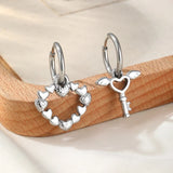 Daiiibabyyy  Stainless Steel Asymmetric Hoop Earrings Light Luxury Romantic Heart Spliced Wings Key Earrings for Women Jewelry Party Matching