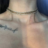 Daiiibabyyy  Vintage Metal Cross Ribbed Clavicle Chain Sparkling Rhinestone Choker for Women Party Bondi Fashion Necklace Jewelry