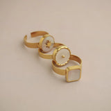 Daiiibabyyy  Gold Plated Stainless Steel Rings for Women Natural White Shell Chic Exquisite Trendy Jewelry Waterproof