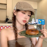 Daiiibabyyy  Women's American Retro Star Beret British Style Casual Newsboy Cap Simple Face Slimming Hat Classic Artist Flat Paperboy Cap