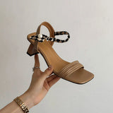 DAIIIBABYYY  -  White Black Woman Ankle Strap Sandals Leather Cross-Tied High Heels Shoes Sexy Lace Up Party Pumps shoe Size 35-42